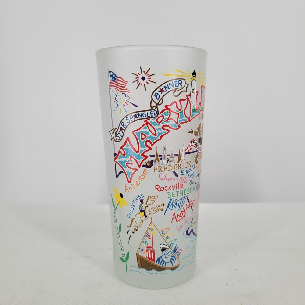 Catstudio Maryland State Frosted Glass Tumbler Souvenir Collector Highball 15oz